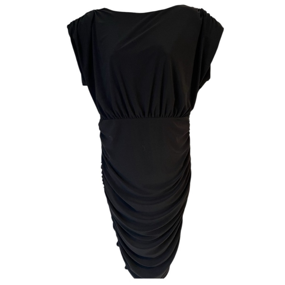 WHBM Dress Women’s XL Black Sleeveless Side Ruched Sheath LBD Lined Stretch - Picture 3 of 13